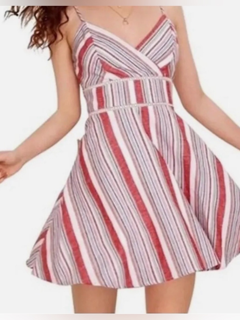 #1454 Blue Rain Red and White Striped Mini Dress